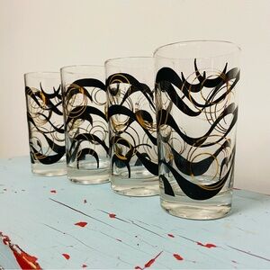 Vintage Mid Century Black and Gold Water Glasses